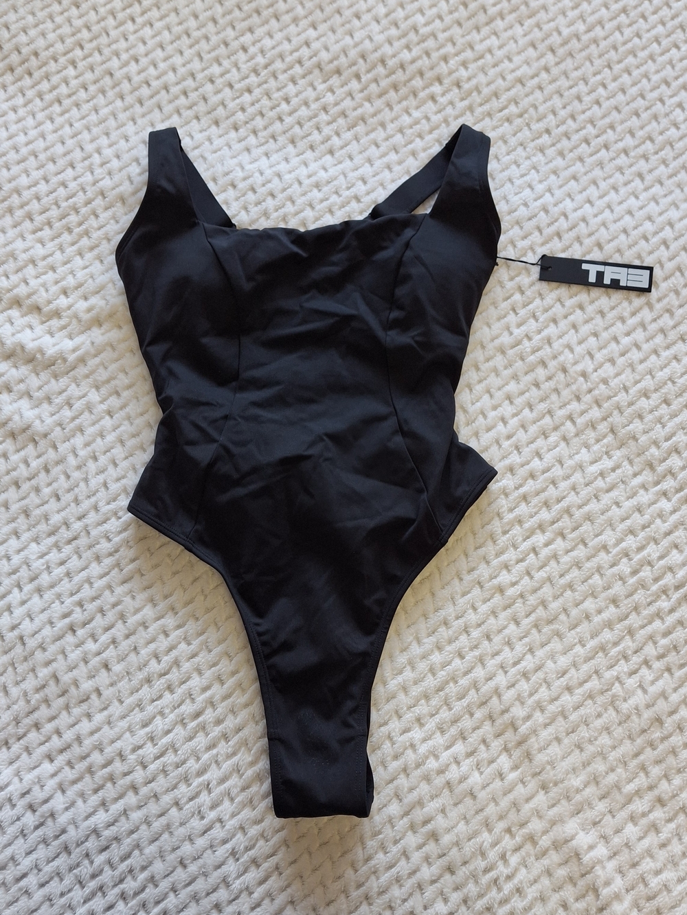 NWT TA3 Black Hi Cut Squarey Body Sculpting One-Piece Swimsuit Large Short